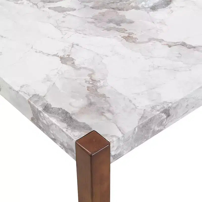 46.5" Modern Dining Table, Rectangular Faux Marble Kitchen Table with Rubber Wood Legs, White
