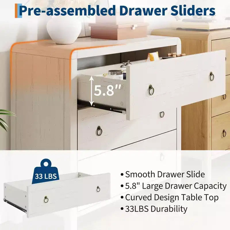 3 or 5 Drawer Dresser for Bedroom, 30.4" Tall Wooden Chest with Large Drawers for Living Room & Hallway