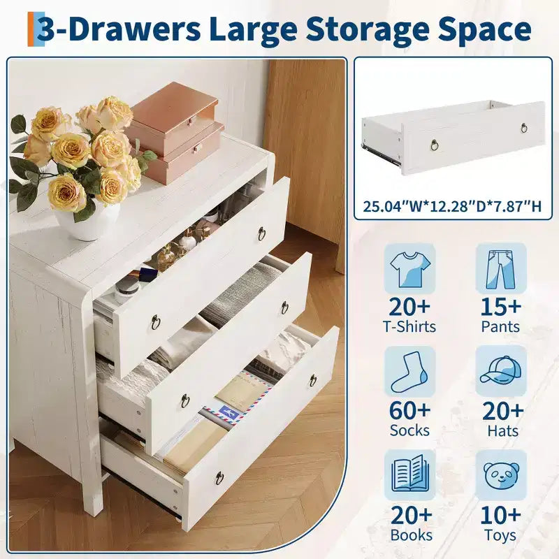 3 or 5 Drawer Dresser for Bedroom, 30.4" Tall Wooden Chest with Large Drawers for Living Room & Hallway
