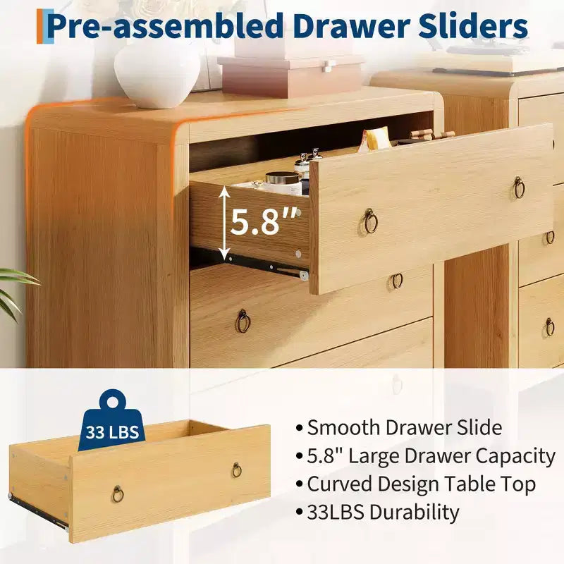 3 or 5 Drawer Dresser for Bedroom, 30.4" Tall Wooden Chest with Large Drawers for Living Room & Hallway