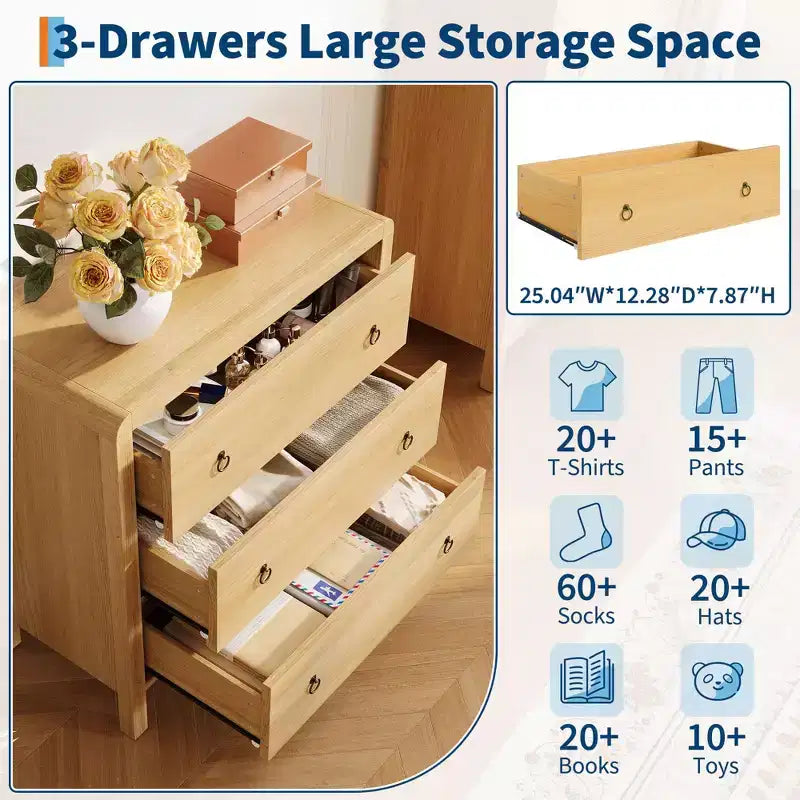 3 or 5 Drawer Dresser for Bedroom, 30.4" Tall Wooden Chest with Large Drawers for Living Room & Hallway