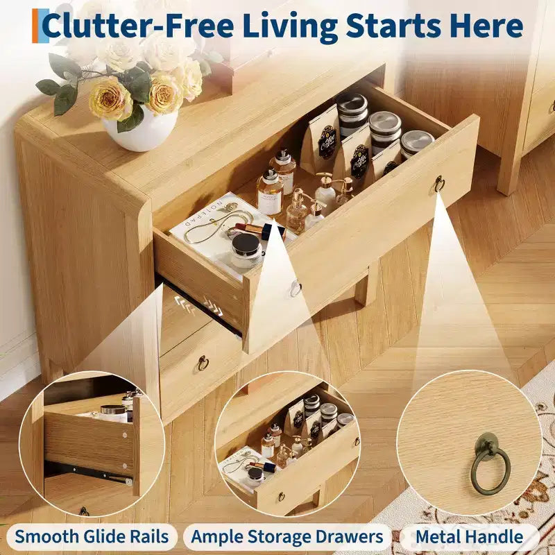 3 or 5 Drawer Dresser for Bedroom, 30.4" Tall Wooden Chest with Large Drawers for Living Room & Hallway