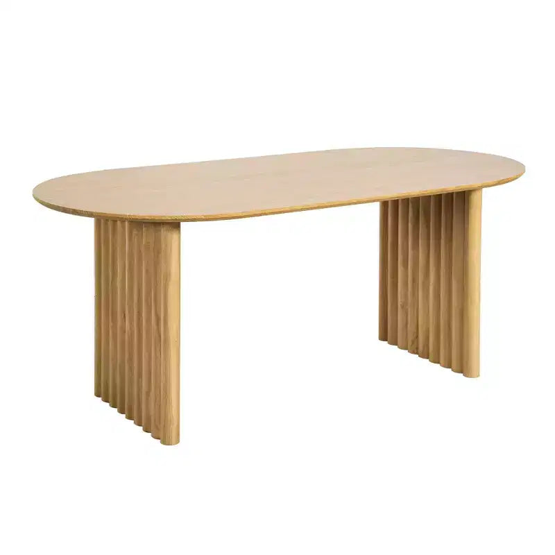 79 Oval Dining Table for 6-8, Wood Kitchen Table with Scratch-Resistant Top & Striped Legs, Modern Farmhouse Style, Natural
