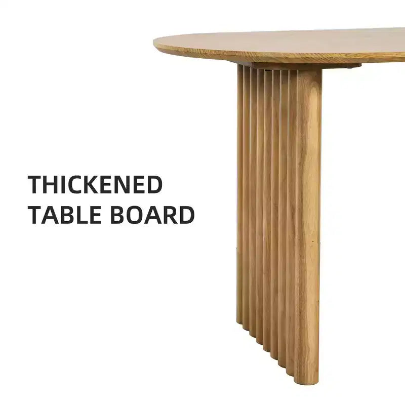 79 Oval Dining Table for 6-8, Wood Kitchen Table with Scratch-Resistant Top & Striped Legs, Modern Farmhouse Style, Natural