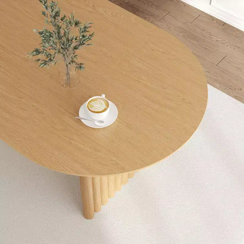 79 Oval Dining Table for 6-8, Wood Kitchen Table with Scratch-Resistant Top & Striped Legs, Modern Farmhouse Style, Natural