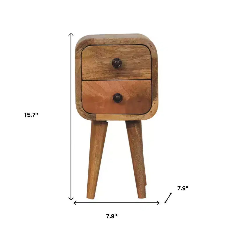 16" Oak Solid Wood Square Two Drawer Nightstand