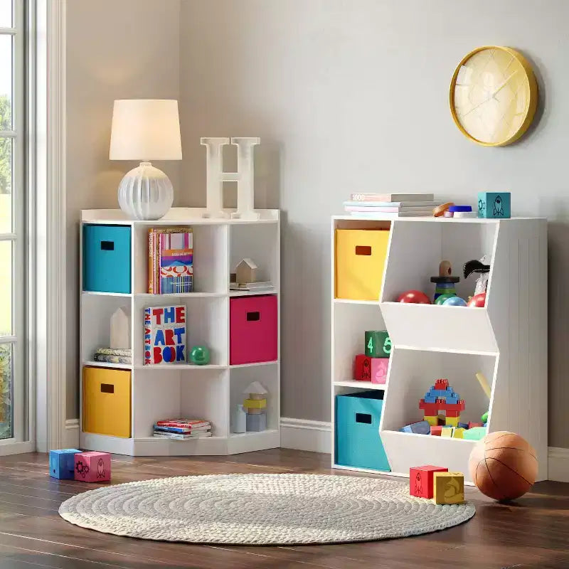 Kids' Corner Playroom Cabinet with 6 Toy Storage Cubbies and 3 Angled Shelves