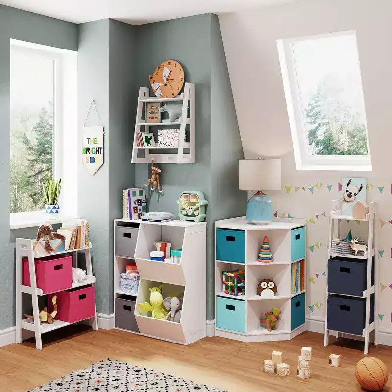 Kids' Corner Playroom Cabinet with 6 Toy Storage Cubbies and 3 Angled Shelves