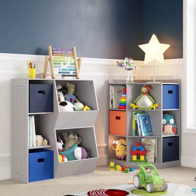 Kids' Corner Playroom Cabinet with 6 Toy Storage Cubbies and 3 Angled Shelves
