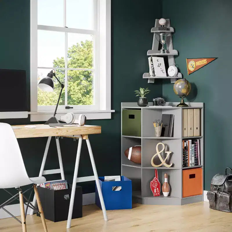 Kids' Corner Playroom Cabinet with 6 Toy Storage Cubbies and 3 Angled Shelves