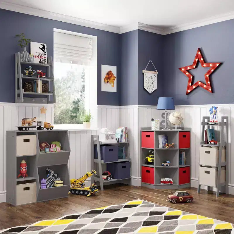 Kids' Corner Playroom Cabinet with 6 Toy Storage Cubbies and 3 Angled Shelves