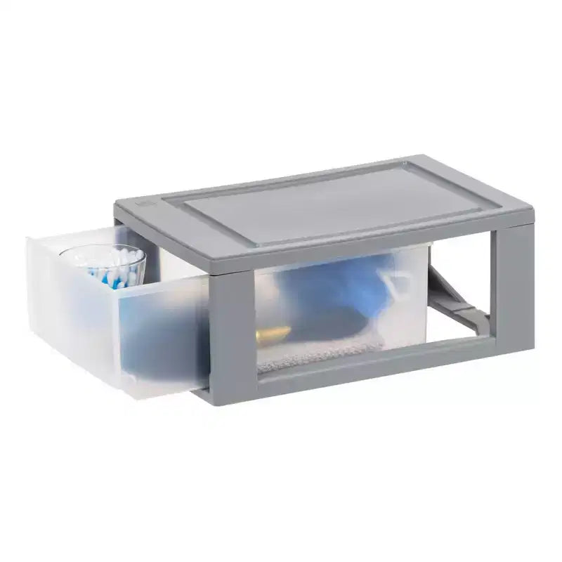 Compact Stacking Storage Plastic Drawer Organizer with Clear Doors