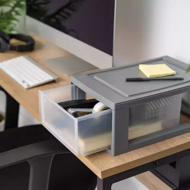 Compact Stacking Storage Plastic Drawer Organizer with Clear Doors