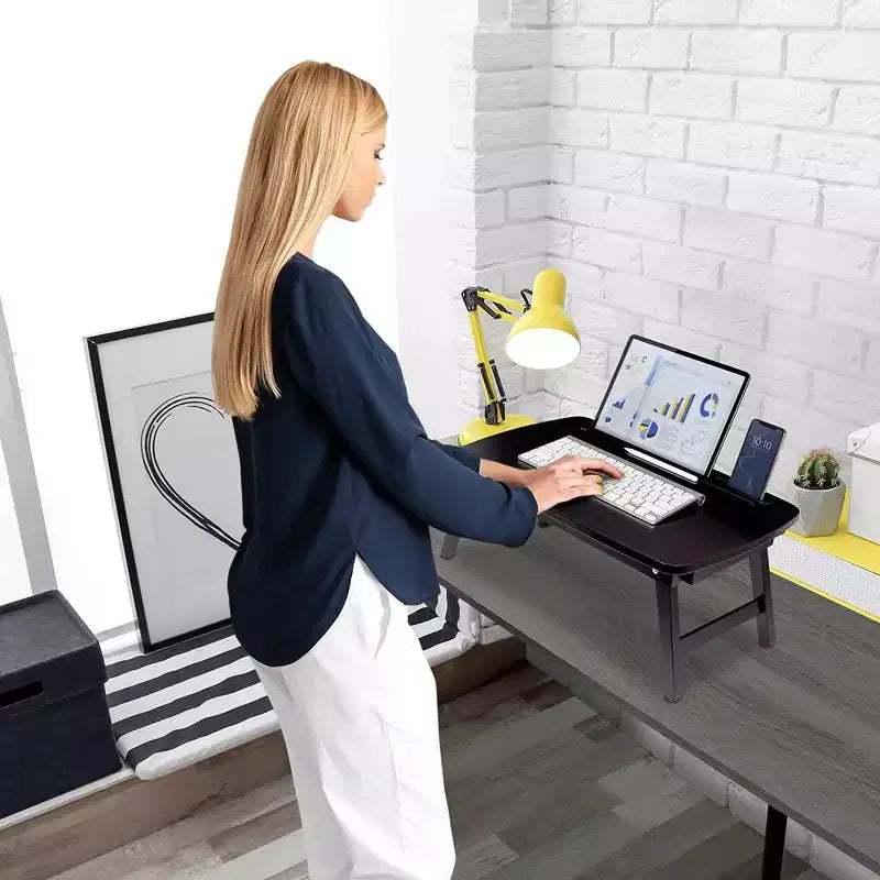 Portable Sit or Stand Desk with Storage Drawer and Media Slot - Espresso
